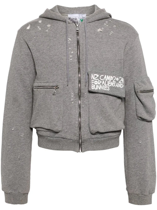 Distressed Logo-Print Hooded Jacket