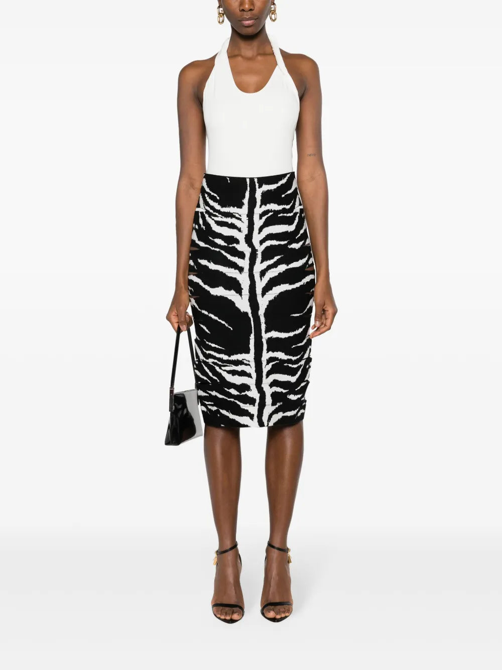 Zebra-Jacquard Pencil Skirt