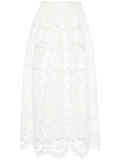 Lexi Embroidered Linen Midi Skirt