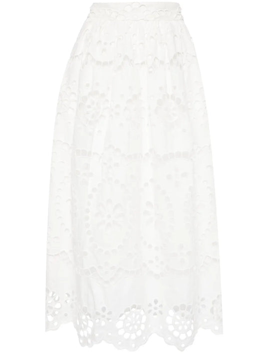 Lexi Embroidered Linen Midi Skirt