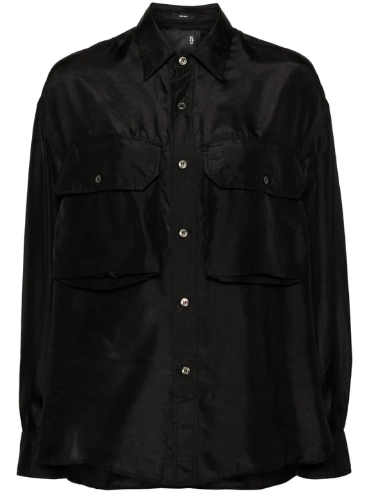 Flap-Pockets Silk Shirt