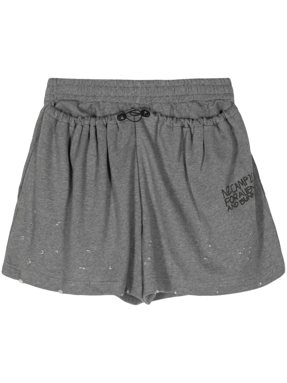 Slogan-Print Distressed Track Shorts