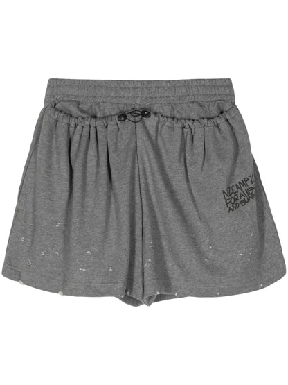 Slogan-Print Distressed Track Shorts