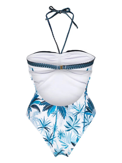 Tropical-Print Halterneck Swimsuit