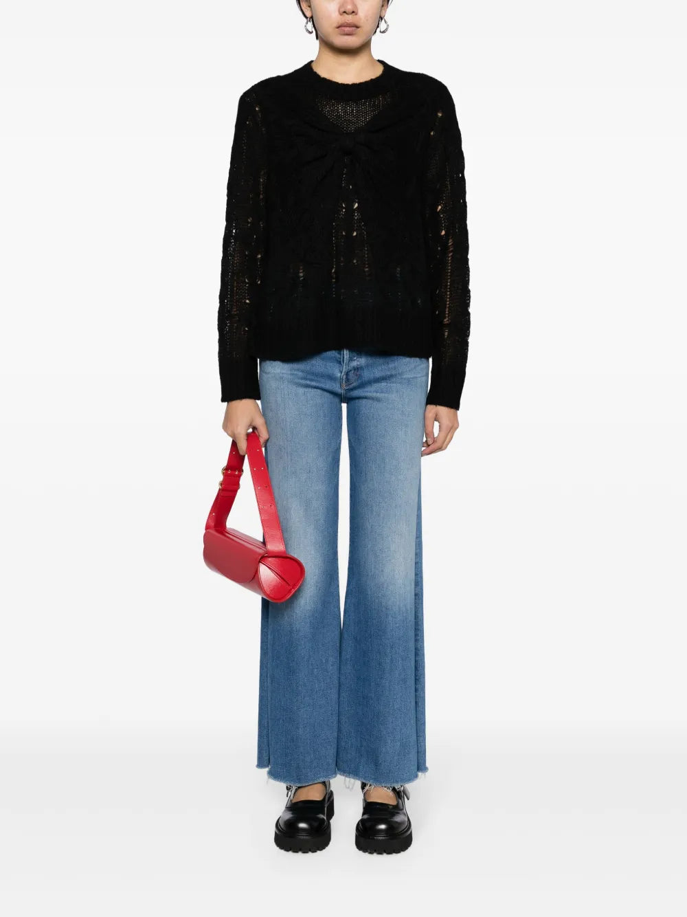 Bow-Embellished Cable-Knit Jumper