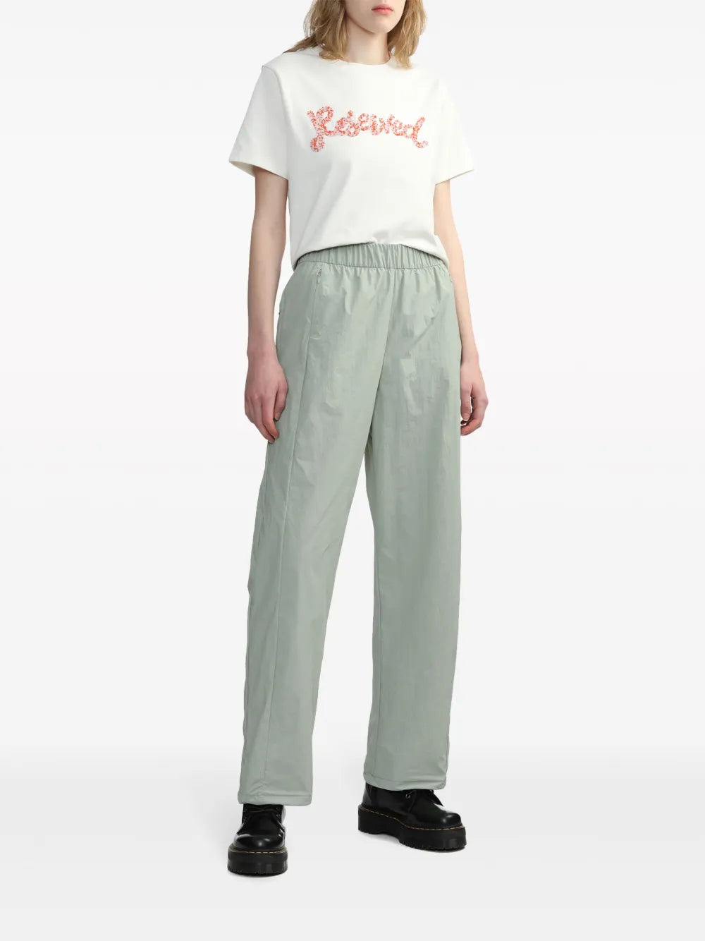 Elasticated-Waist Straight-Leg Trousers