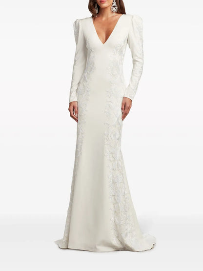 Irelina Puff-Sleeve Embroidered Gown