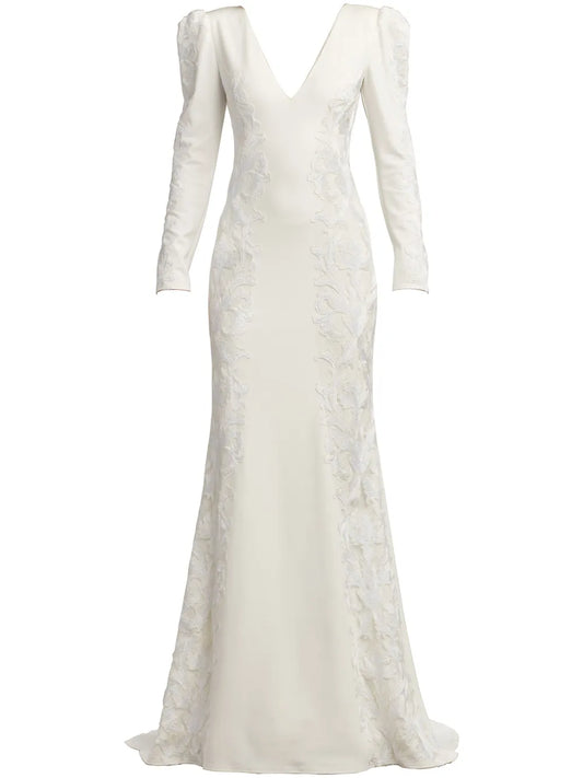 Irelina Puff-Sleeve Embroidered Gown