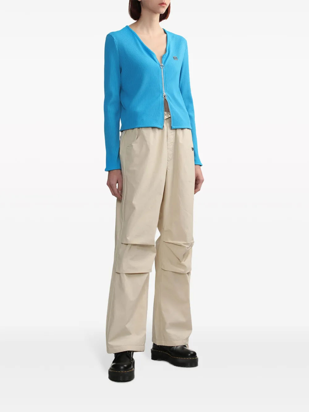 Zip-Up Ribbed-Knit Cardigan