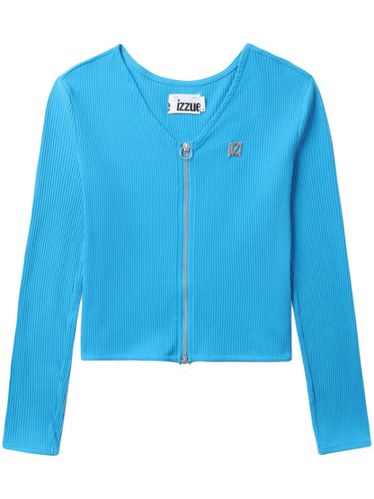 Zip-Up Ribbed-Knit Cardigan