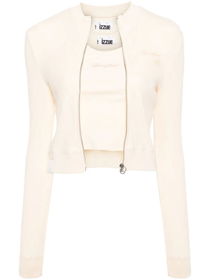 Slogan-Print Ribbed Cardigan