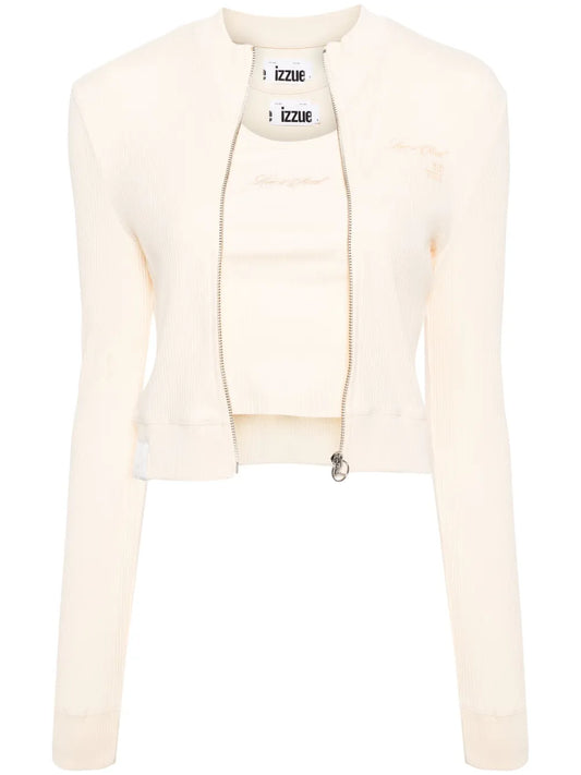 Slogan-Print Ribbed Cardigan