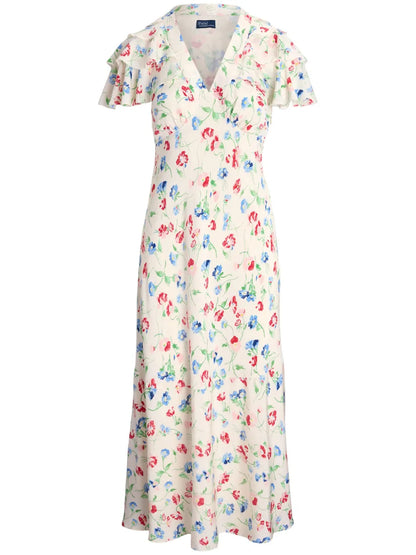 Floral-Print Silk Midi Dress