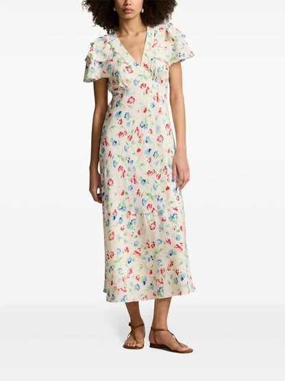 Floral-Print Silk Midi Dress