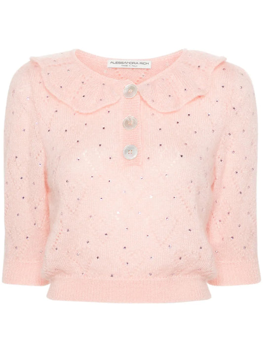 Crystal-Embellished Cropped Blouse