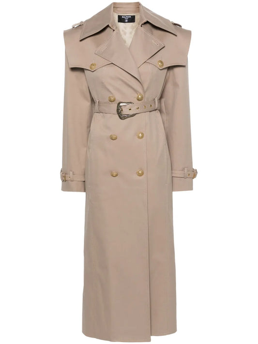 Double-Breasted Twill Maxi Coat