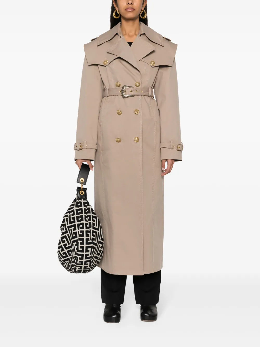 Double-Breasted Twill Maxi Coat