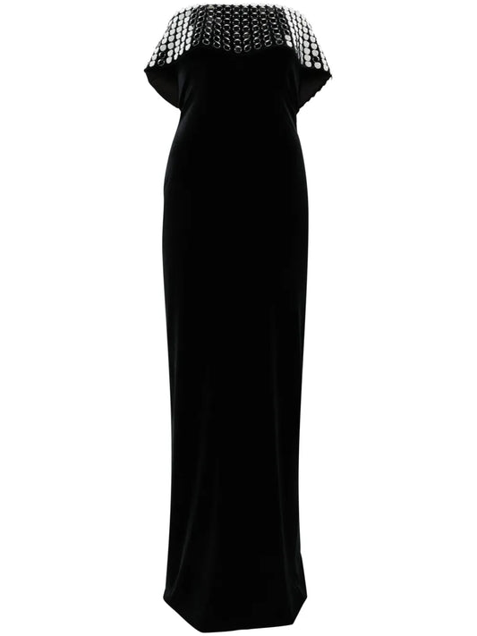 Mirror-Embellished Velvet Gown