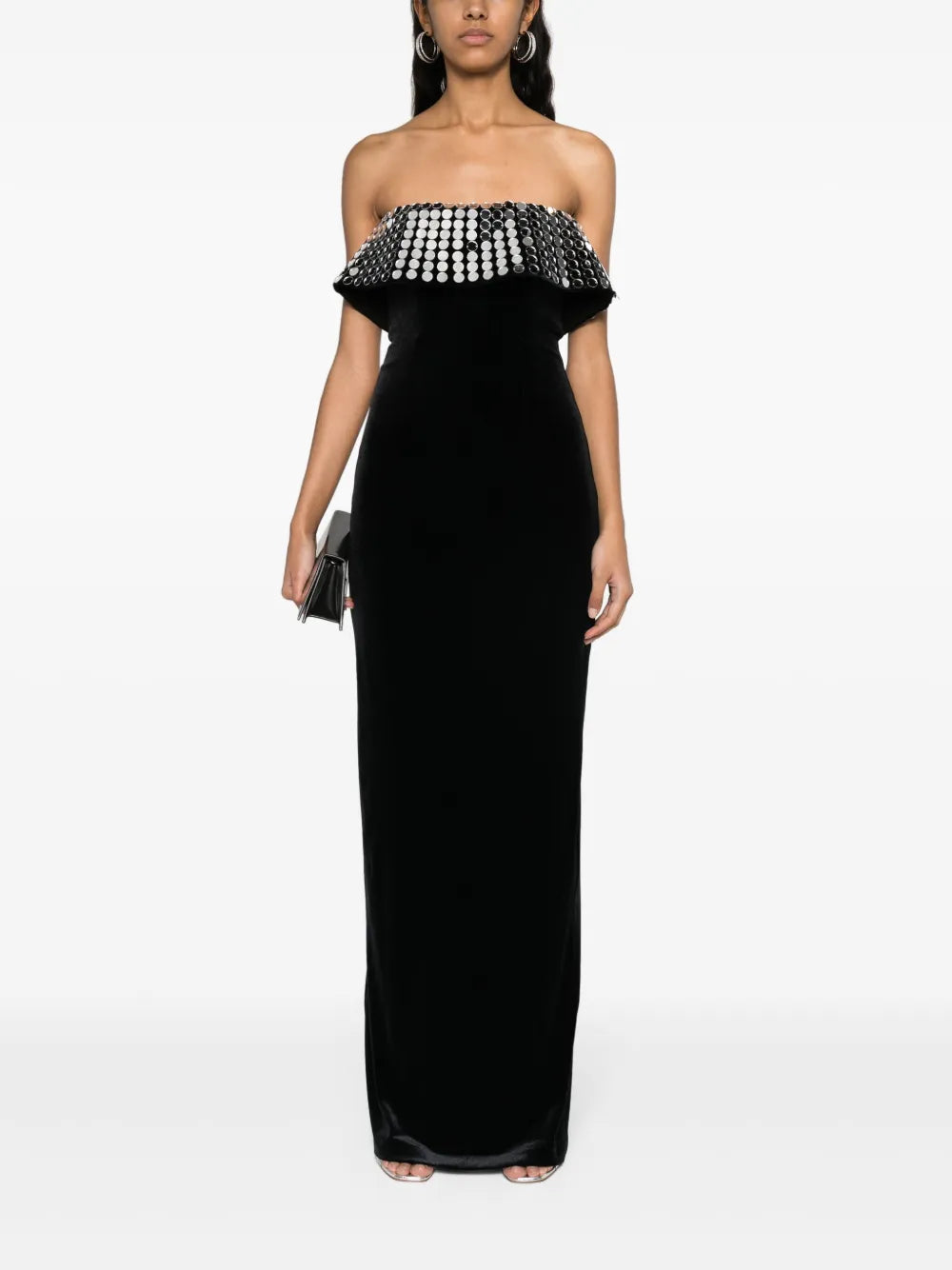 Mirror-Embellished Velvet Gown