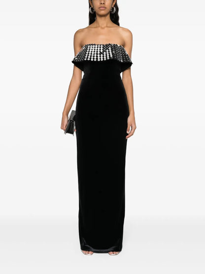 Mirror-Embellished Velvet Gown