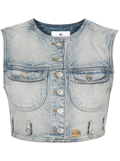 Multiflex Cropped Denim Vest