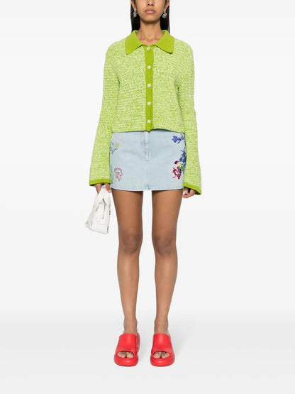 Floral-Embroidered Denim Mini Skirt
