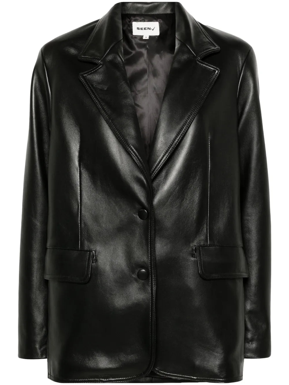 Notch-Lapels Leather Blazer
