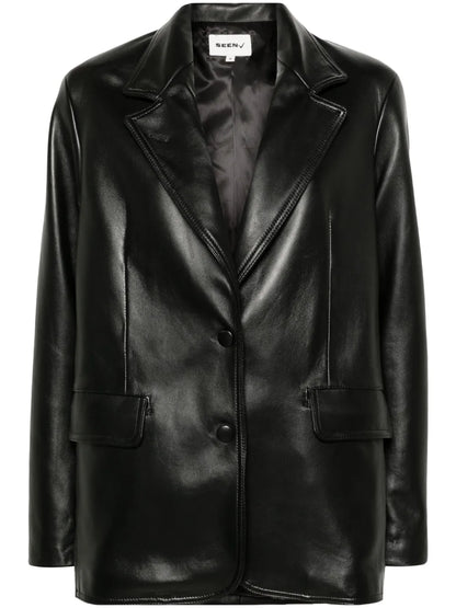 Notch-Lapels Leather Blazer