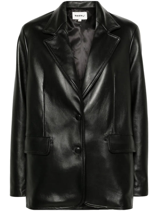 Notch-Lapels Leather Blazer