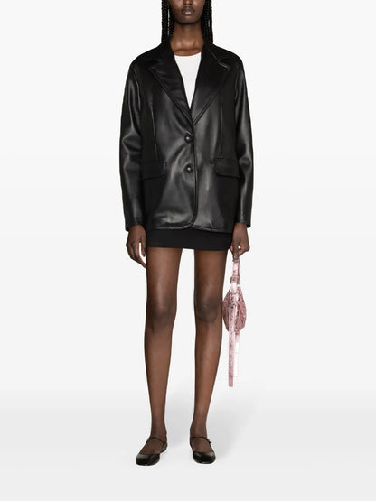 Notch-Lapels Leather Blazer