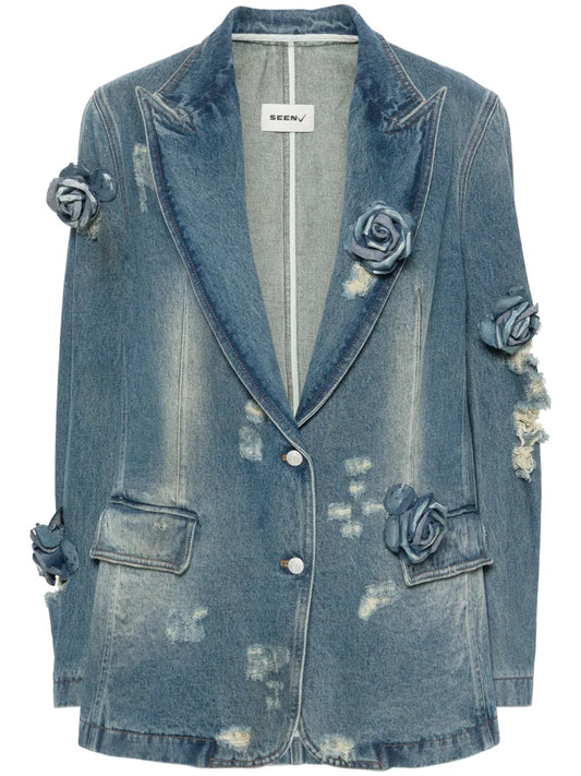 Rose Single-Breasted Denim Blazer