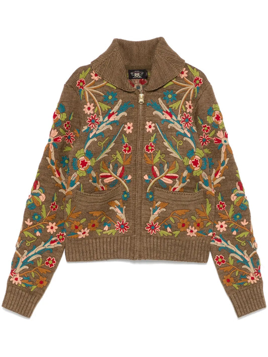 Floral-Embroidered Cardigan