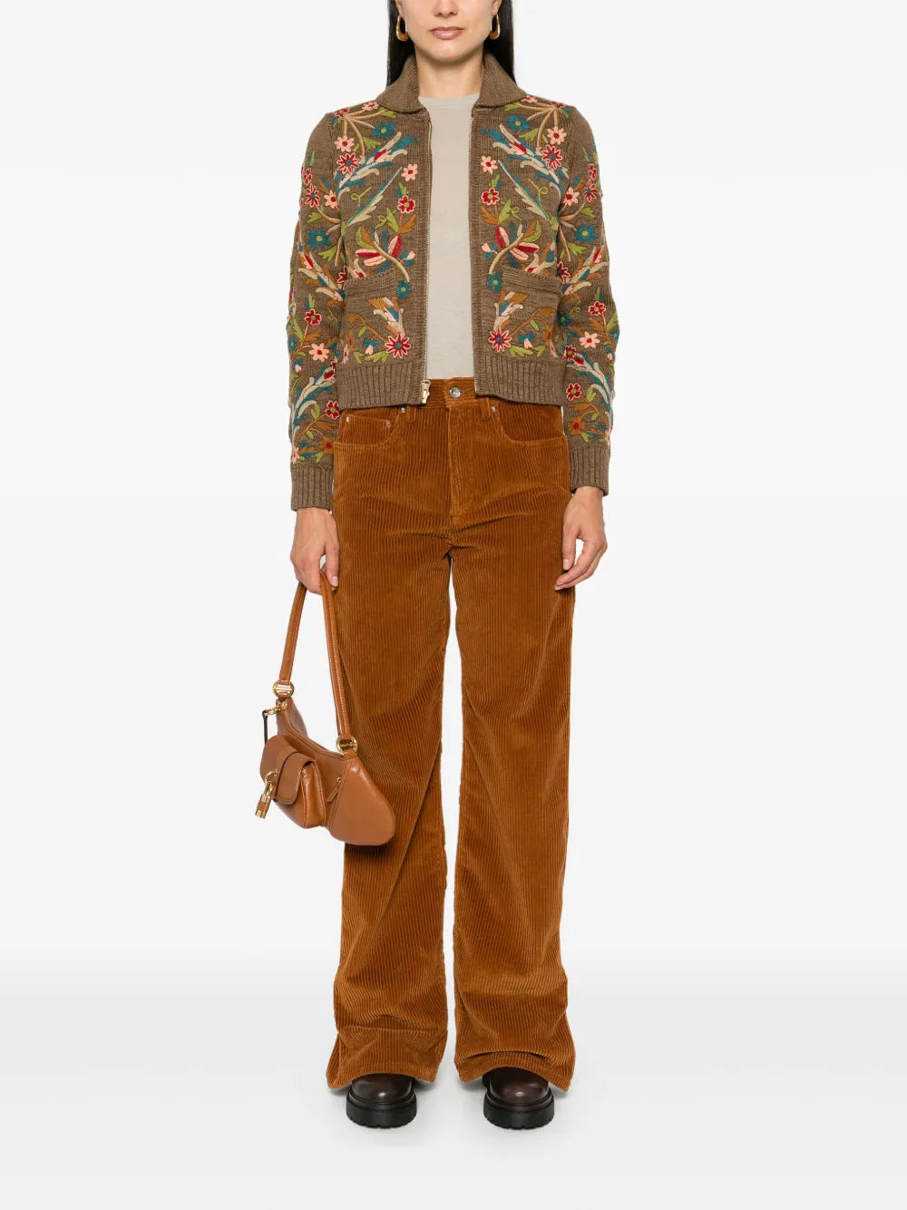 Floral-Embroidered Cardigan
