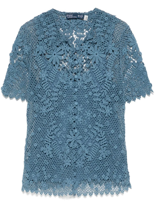 Floral-Lace Cotton Blouse