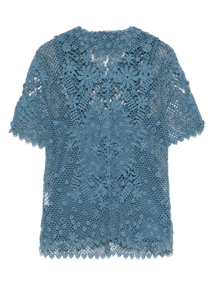 Floral-Lace Cotton Blouse
