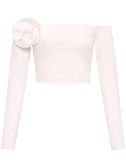 Elaina Floral-Rosette Off-Shoulder Top