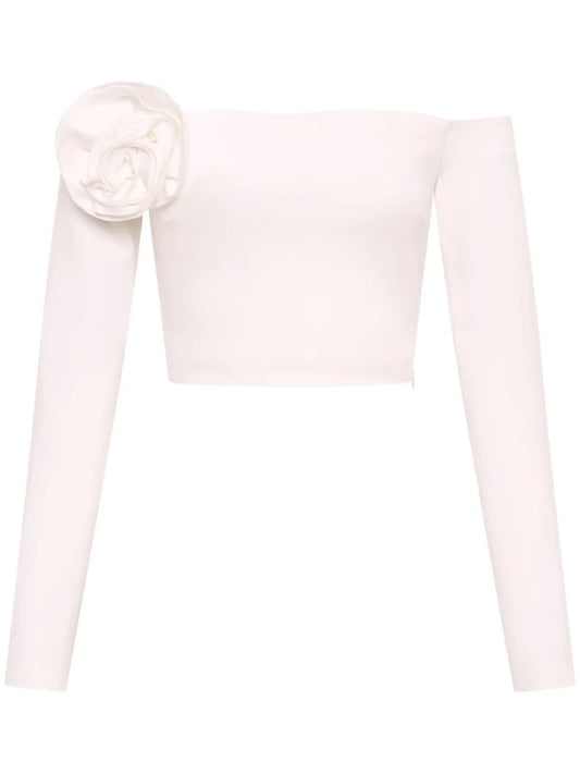 Elaina Floral-Rosette Off-Shoulder Top