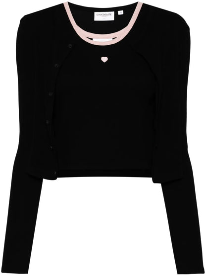 Heart-Appliqué Cotton Cardigan