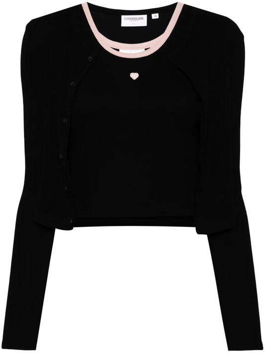 Heart-Appliqué Cotton Cardigan