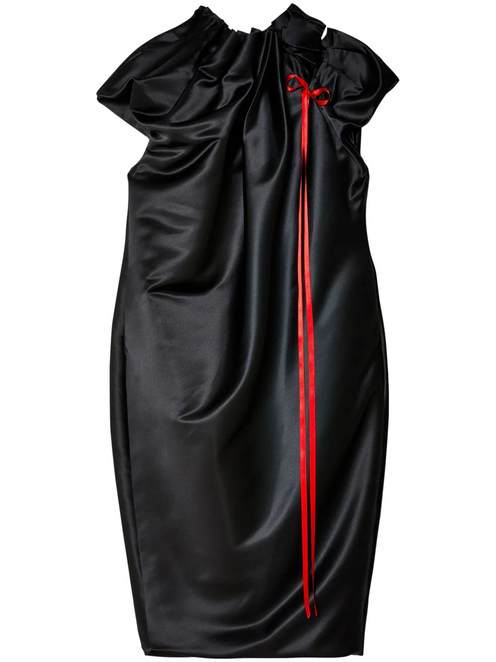 Ruched Bow-Detail Satin Dress