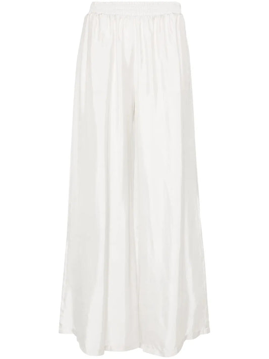 Elasticated-Waist Satin Palazzo Trousers