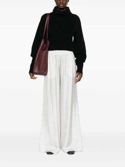 Elasticated-Waist Satin Palazzo Trousers