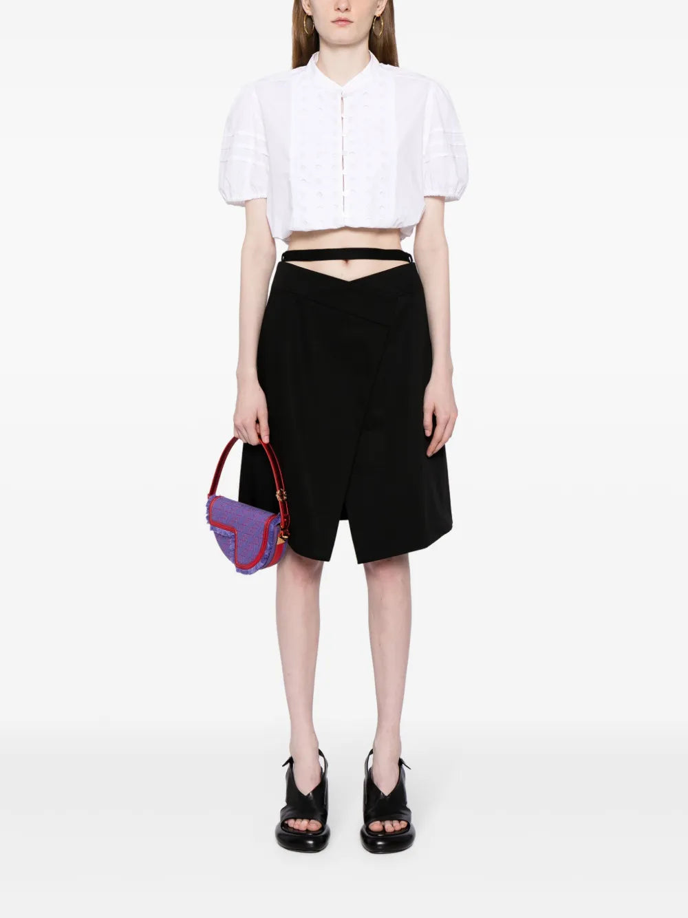 Wraparound Gabardine Midi Skirt