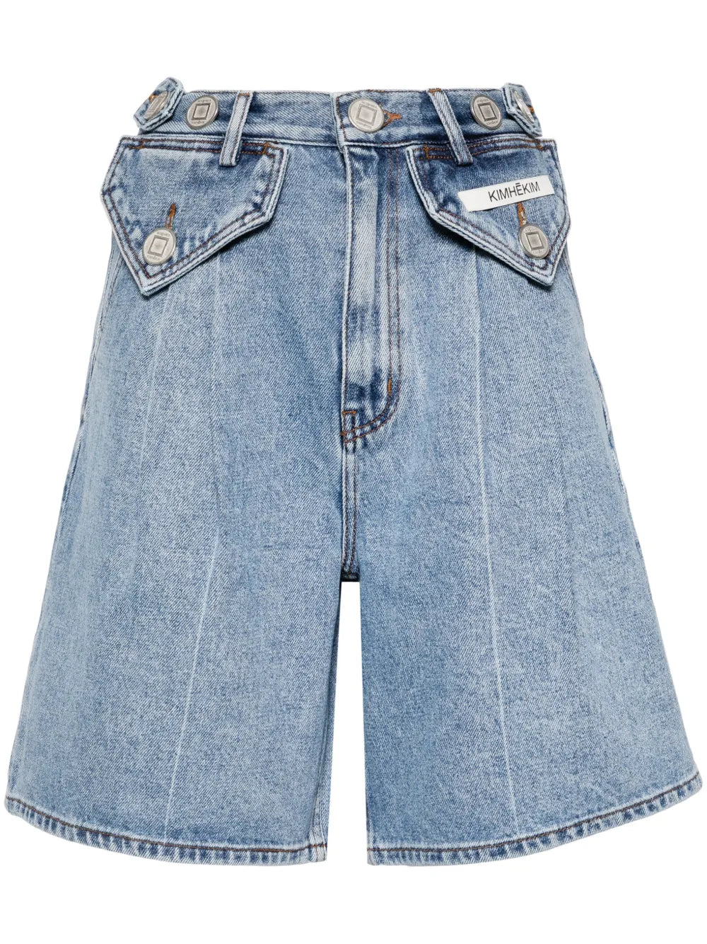 Button-Embellished Denim Shorts