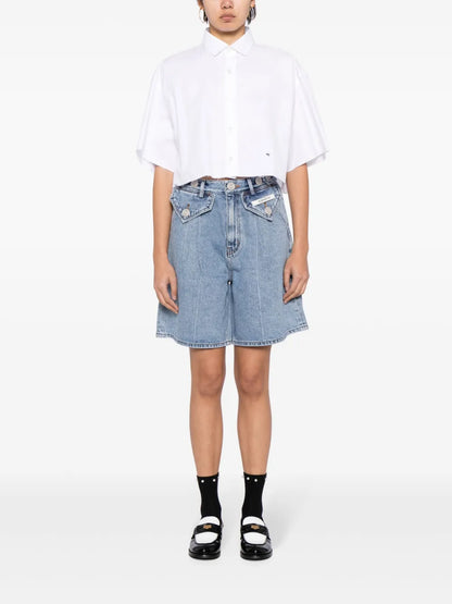 Button-Embellished Denim Shorts