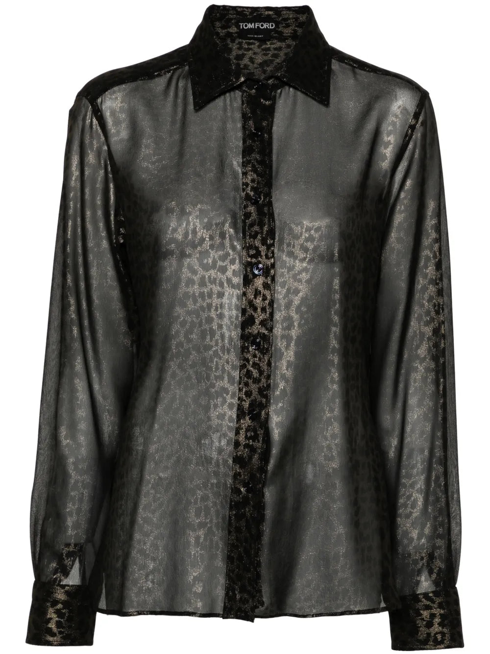 Laminated Leopard-Print Silk Shirt