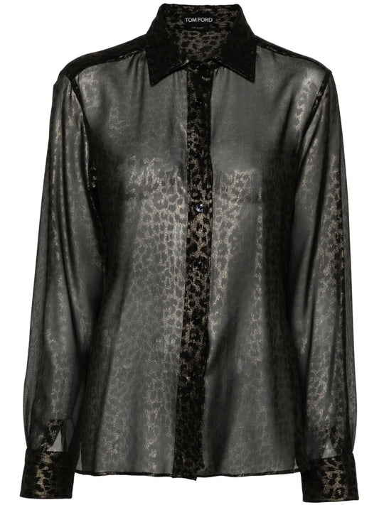 Laminated Leopard-Print Silk Shirt