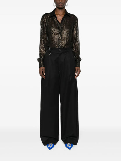 Laminated Leopard-Print Silk Shirt