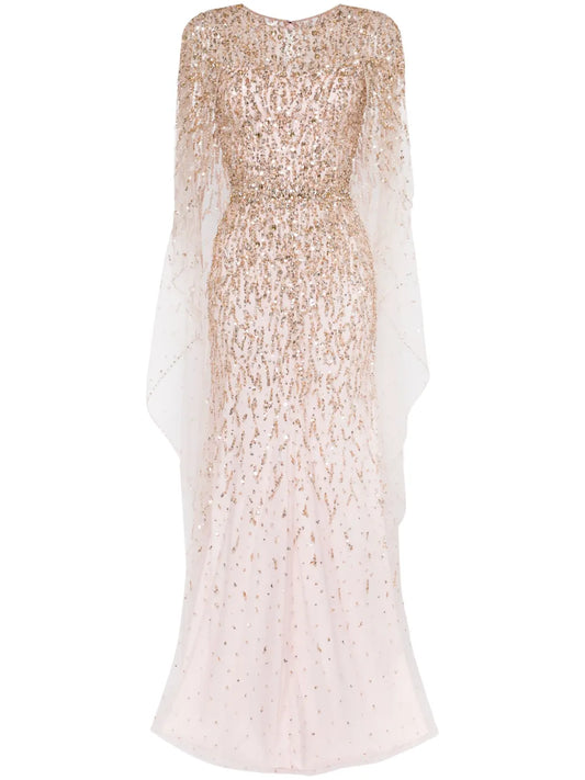Delphine Sequinned Cape Gown