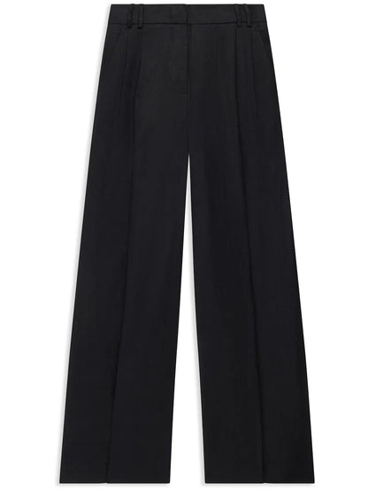 Wide-Leg Pleated Linen Trousers